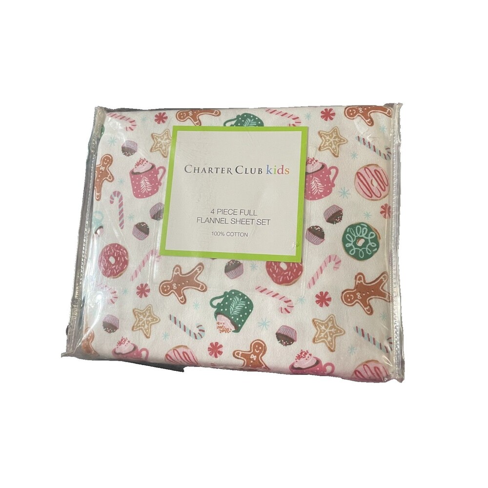 New Charter Club Kids Christmas Gingerbread Candy land Full 4pcs Flannel Sheets